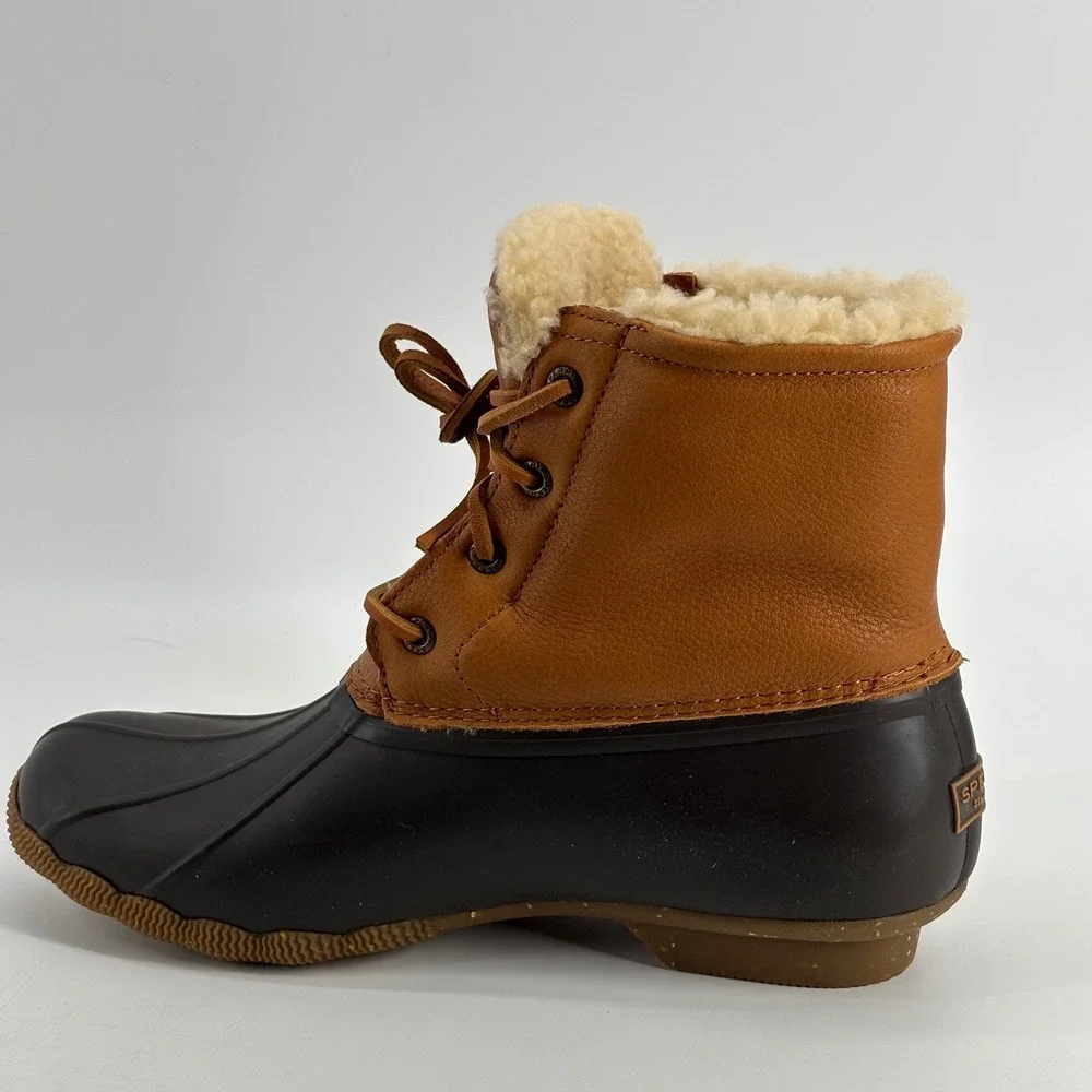 Sperry Saltwater Duck Boots Womens 8.5 Brown Leather Shearling Lined STS84371